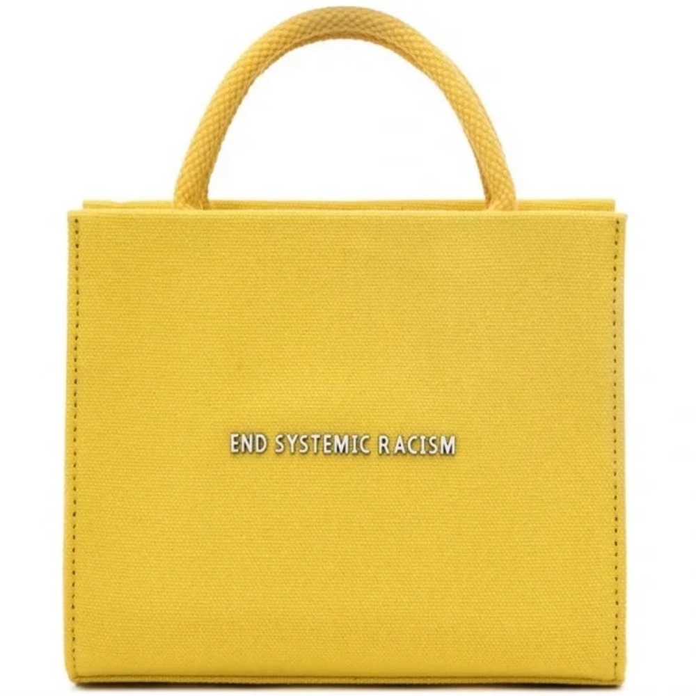Never worn: Brandon Blackwood End Systematic Racism yellow canvas tote.